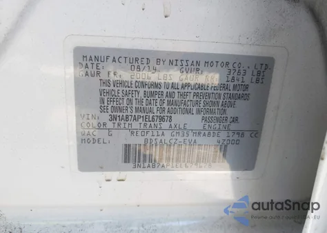 2014 Nissan Sentra S z USA, uszkodzony, nr VIN 3N1AB7AP1EL679678